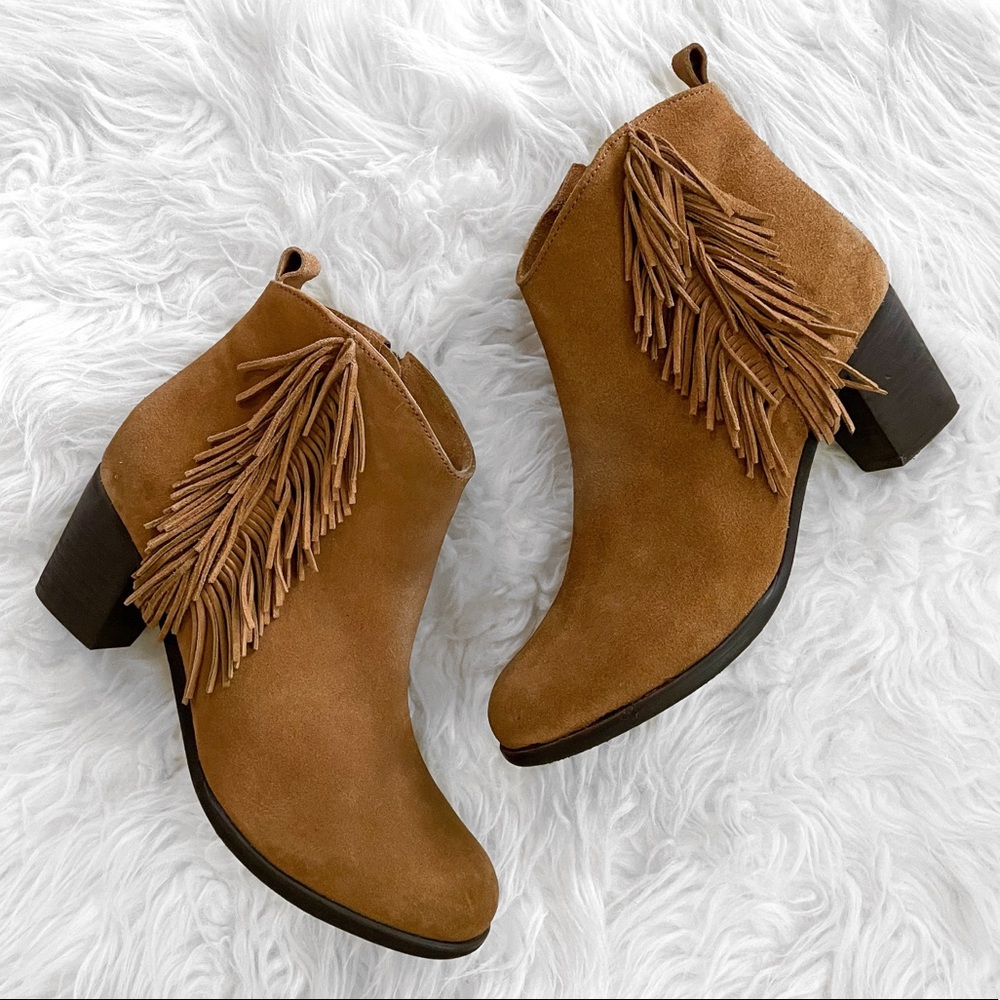 Matisse Cloey Suede Boho Western Fringe Ankle Boots in Camel - 9.5M